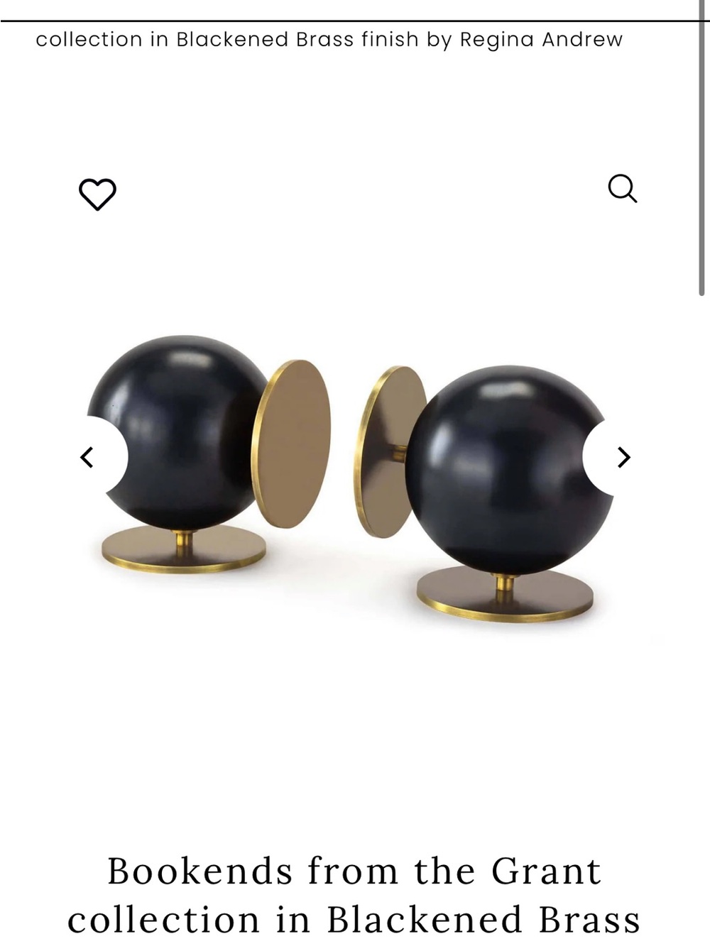 Regina-Andrew Black Spherical Bookends with Brass Discs - Picture 3 of 7